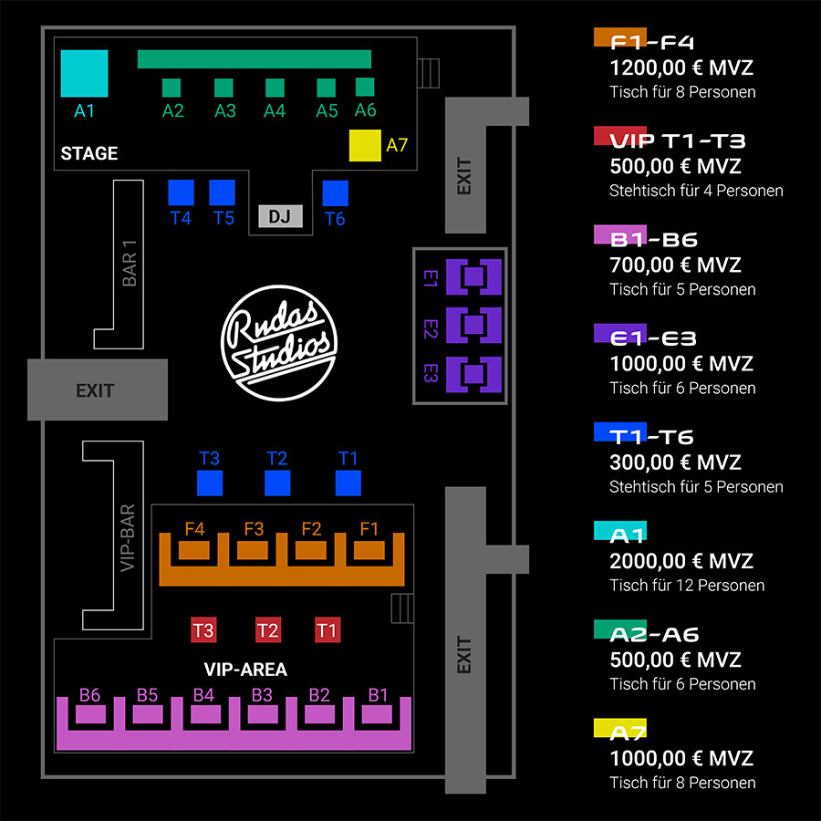 VIP Tischplan Rudas Studios